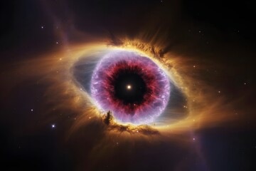 Cosmic Eye Nebula in Deep Space with Colorful Gas Clouds and Stellar Formation Against Starry Universe Background