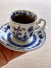 Blue and White Porcelain Cup of Coffee