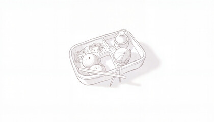 Minimalist bento box with chopsticks and missing element, Asian cuisine