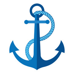 Nautical anchor illustration with wrapped rope in deep ocean blue and vibrant colors for maritime themes