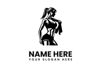 Silhouette of a fit woman holding a towel, ready for workout, with space for branding.