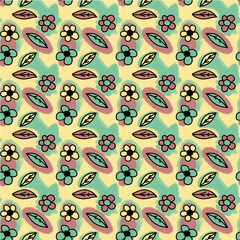 seamless pattern with flowers on yellow, green and pink color