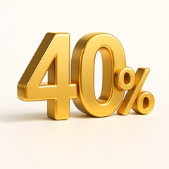 Shiny golden 40 percent discount symbol isolated on white background