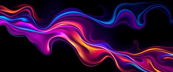 Fototapeta premium Fluid, swirling shapes in vibrant neon hues on dark background, pattern, design