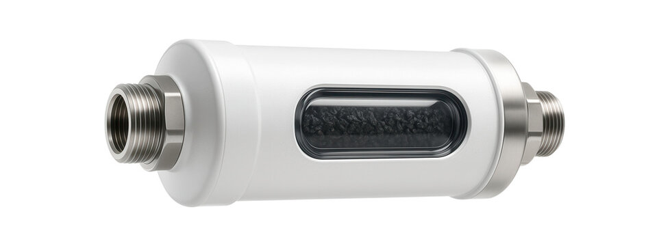 Inline water filter for a residential ice maker, utilizing granular activated carbon to purify water.