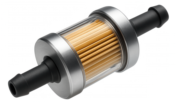 Inline fuel filter for a home gas generator, using a paper element to ensure clean fuel delivery.