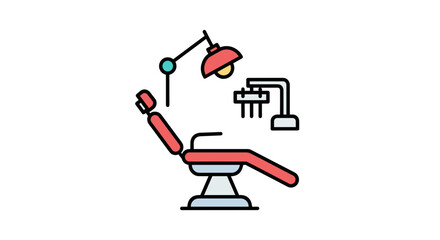 Fototapeta premium Dental chair with lamp and dental equipment in flat design style 