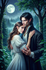 Romantic Fantasy Couple in Medieval and Magical Settings, Elegant Man and Woman in Historical Outfits, Royal Fairytale Aesthetic with Castles, Gardens, and Enchanted Atmosphere