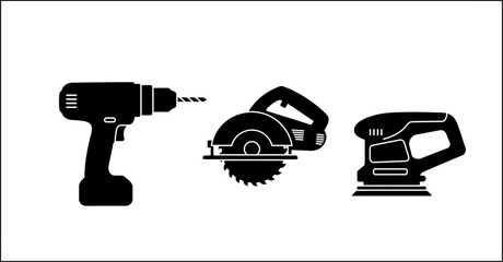 Power tools vector set drill circular saw sander icon construction equipment diy hardware tools illustration editable