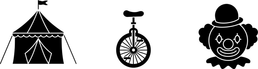 Fototapeta premium Circus icons vector illustration featuring tent unicycle and clown perfect for design projects and themes editable