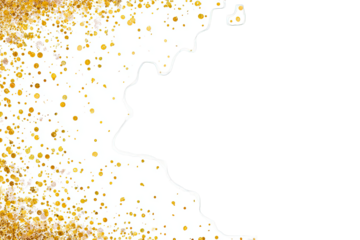 Gold confetti bursts on a black shape