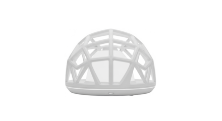 White, geometric, dome-shaped, plastic, decorative object, isolated on white background.