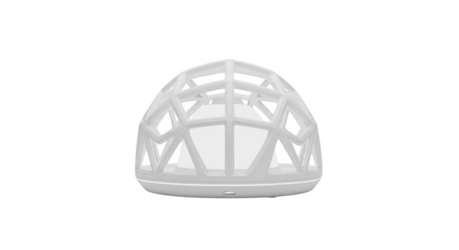 White, geometric, dome-shaped, plastic, decorative object, isolated on white background.