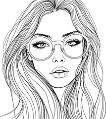 Voluminous Waves — Silhouette Line Drawing of Flowing Wavy Hair with Detailed Strands and Graceful Texture