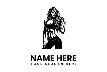 Graphic illustration of a fit woman in sportswear, posing with hand in her hair.