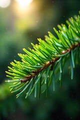 Dew-Kissed Pine Needles A Vibrant Close-Up of a Sunlit Forest Capturing the Fresh, Aromatic Essence of Nature