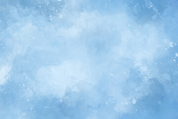 Fototapeta premium Watercolor blue background, hand painted texture. Abstract aquarelle light blue backdrop with stains and paint drops. Watercolor winter background
