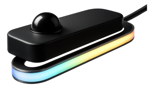 Infrared sensor-equipped smart lighting system for a TV setup in a home theater, automatically adjusting light intensity based on room lighting conditions.