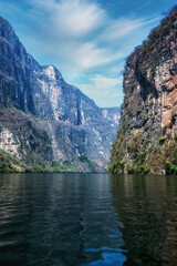 A natural view of the Sumidero Canyon and river in Chiapas, Mexico