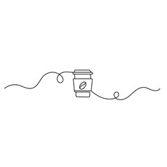 Fototapeta premium Takeaway coffee cup icon continuous one line drawing of outline vector illustration