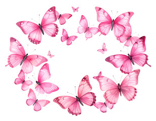  “Cluster of Pink Watercolor Butterflies in Circular Formation, isolated on a transparent background”