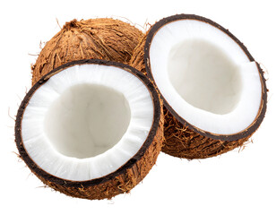  “Halved Brown Coconut with White Flesh, isolated on a transparent background”
