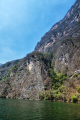A natural view of the Sumidero Canyon and river in Chiapas, Mexico