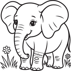 Cute elephant with kindness tag and flowers vector