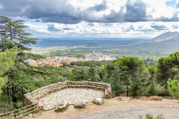 Views of the El Escorial Monastery from a viewpoint on Mount Abantos