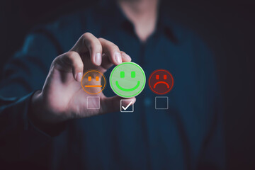 Businesspeople rate their satisfaction and praise the products and excellent service, customer care...