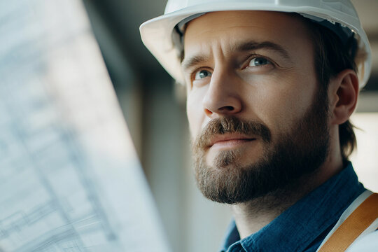 A portrait of a young man in a construction site, generative AI image