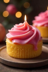 Delicious Candle Close-up of a Dessert-Shaped Candle with Intricate Details, Warm Colors, Perfect for Cozy Home Decor and Aromatherapy Relaxation