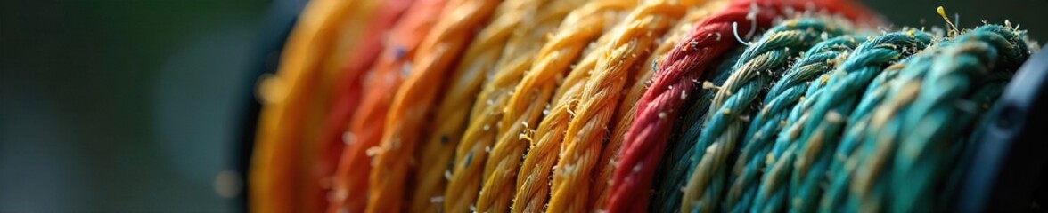 Close-up of Intricate Braided Fly Fishing Line, Ready for Casting.  Showcase of Strength, Flexibility, and Various Knots ? Perfect for Trout Fishing.
