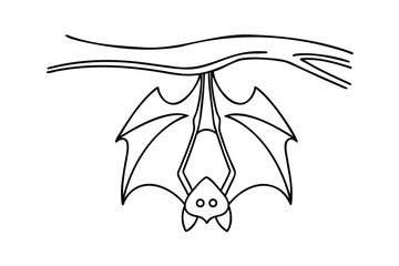 Outline a bat hanging upside down from a branch on a animal drawing