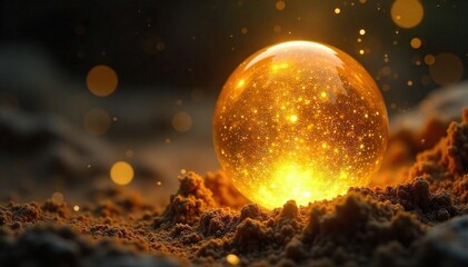 Mystical Golden Orb Ethereal Light and Ancient Magic on Shimmering Gold Dust