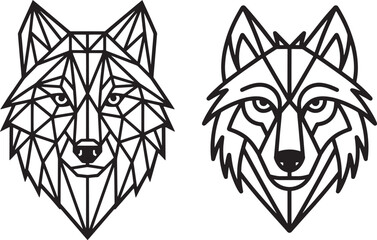 Geometric wolf heads black outlines animal abstract