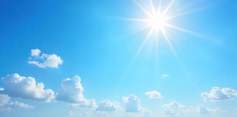 Sunny Summer Day Blue Sky, Fluffy Clouds, Sunbeams ? Perfect Outdoor Background
