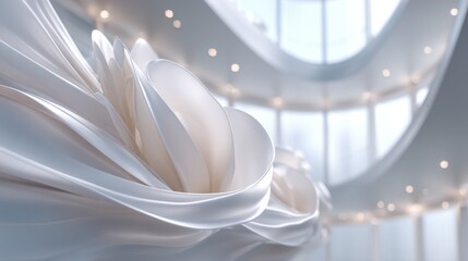 Elegant white sculpture in modern architectural space with soft lighting