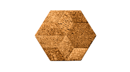 A cork-backed hex tile drink coaster, white background --ar 16:9