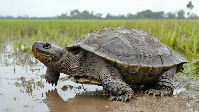 Turtle's Journey: Slow and Steady Through Wetland Habitat