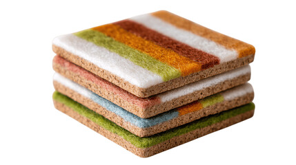 A hand-felted wool coasters with cork base, white background --ar 16:9