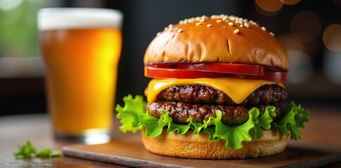 Juicy Cheeseburger and Cold Drink Perfect Summer Barbecue Food Photography