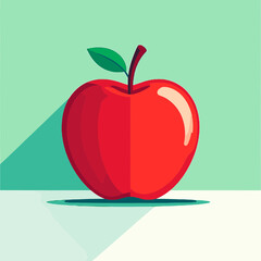 Red Apple Pixel Art Still Life with Green Leaf and Stem on Light Green Background in Square Format