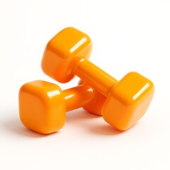Pair of shiny orange dumbbells for fitness and exercise isolated on white background