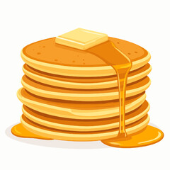 Stack of Golden Brown Pancakes Topped with Butter and Dripping Syrup Isolated on White Background Pixel Art Style