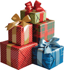 Fototapeta premium Festive collection of assorted gift boxes with ribbons and bows perfect for celebrations and holidays presented in a vibrant cmyk color palette