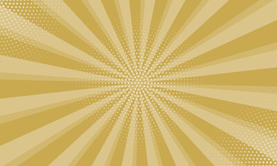 Radiant yellow background. Pop art comic book background. Sunburst yellow background with radial lines and halftone dots. 