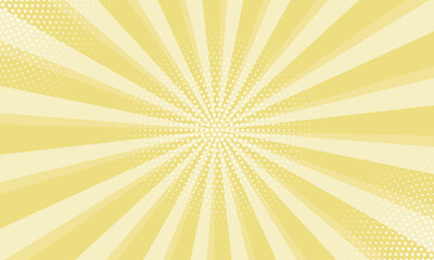 Radiant yellow background. Pop art comic book background. Sunburst yellow background with radial lines and halftone dots. 