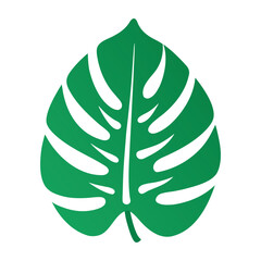 Stylized monstera leaf illustration in vibrant flat green with intricate detail and clean lines