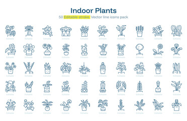 Indoor Plants line icon pack. Indoor Plants Stroke icon set. Editable Stroke icon © Think World